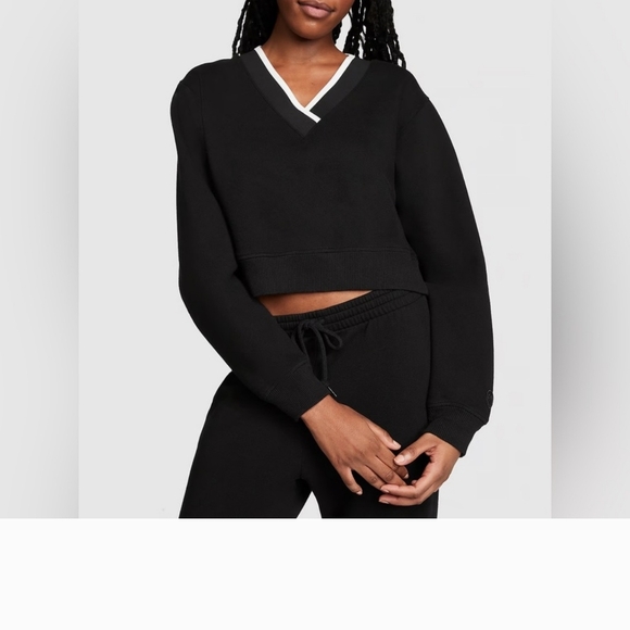 PINK Victoria's Secret Tops - VS Pink Black V-Neck Cropped Sweatshirt Size Small